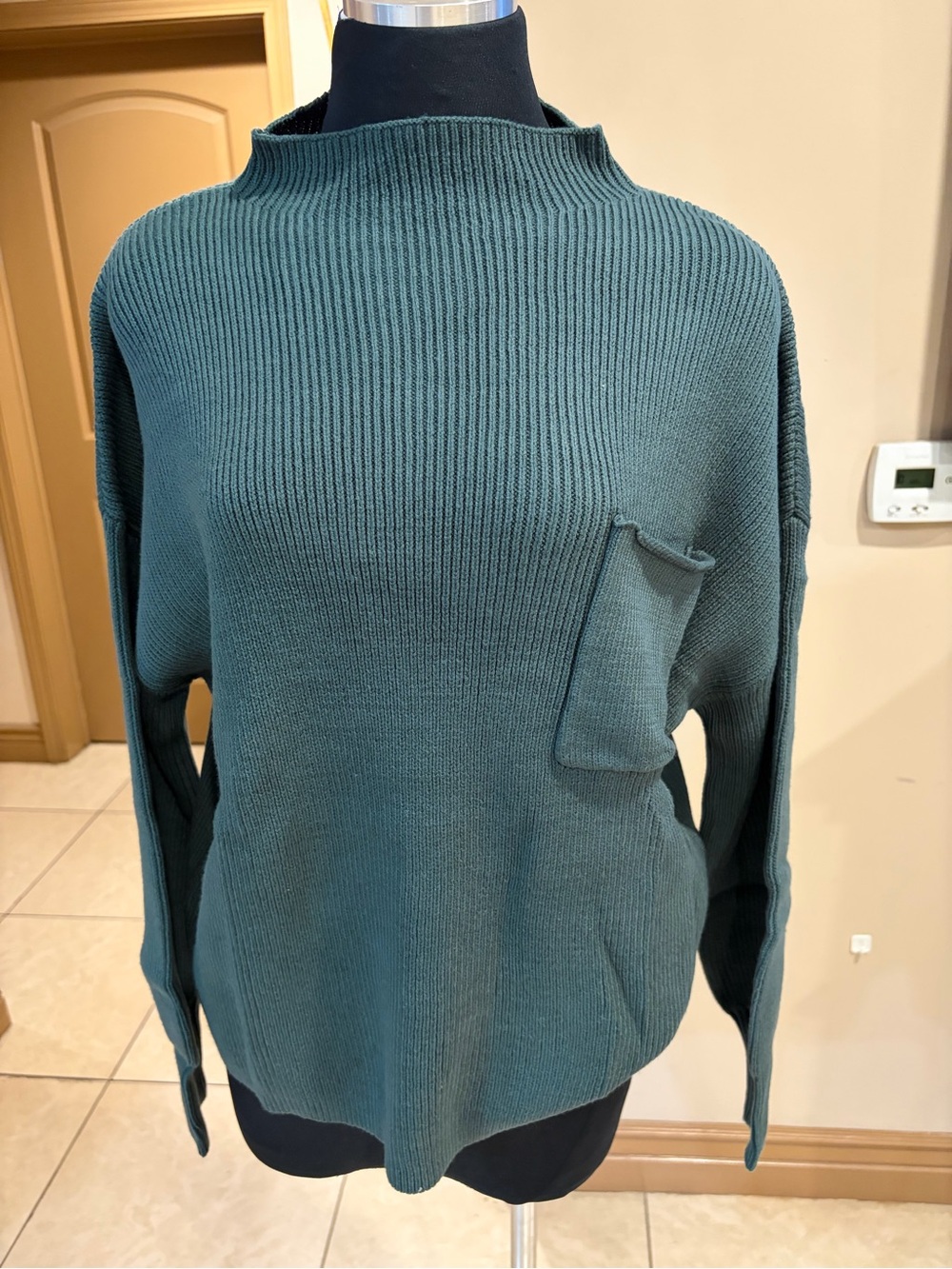 Blu Pepper Teal Ribbed Mock Neck Sweater with Pocket